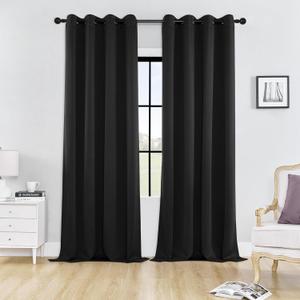 HUTO Blackout Curtains and Drapes for Bedroom - Extra Long Room Darkening Thermal Insulated Solid Window Antique Copper Grommet Draperies for Living Room (Black, 1 Pair, 52 x 96-Inch)