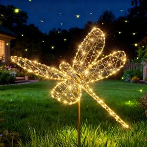 Flacchi Solar Garden Lights Outdoor Waterproof - Dragonfly Decor with 240LED, Solar Powered Iron Easy to Install for Pathway Garden Decorations Patio Decor Yard Decoration