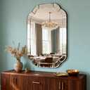 35.4" x 23.6" Scalloped Rounded Corner Bathroom Mirror, Wavy Beveled Arched Decorative Wall Mounted Mirror for Living Room, Entryway, Bedroom