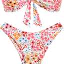 ZAFUL Knotted Bandeau Bikini for Women Strapless Swimsuits High Cut Bathing Suit Sexy Cheeky Tie Side Swimwear (Medium, 0-little Flower)