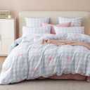 Girls Comforter Set Queen Size,3 Pieces Pink Bow Ties on Gingham Comforter Bedding Sets Reversible Pattern Back to School for Girls Kids,Cozy Microfiber Comforter and 2 Pillowcases