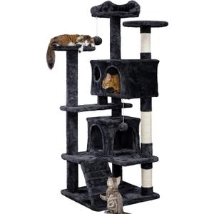 Yaheetech 54in Cat Tree Tower Condo, Cat Tree for Indoor Cats w/Scratching Post for Kittens Pet House Play (Black)