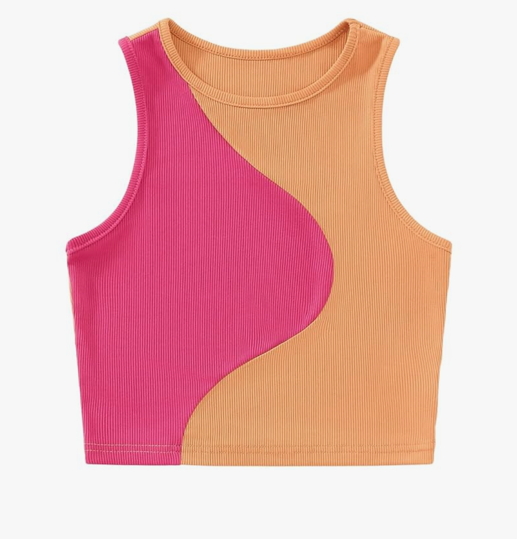 SweatyRocks Women's Summer Ribbed Knit Sleeveless Vest Color Block Crop Tank Top, Size M