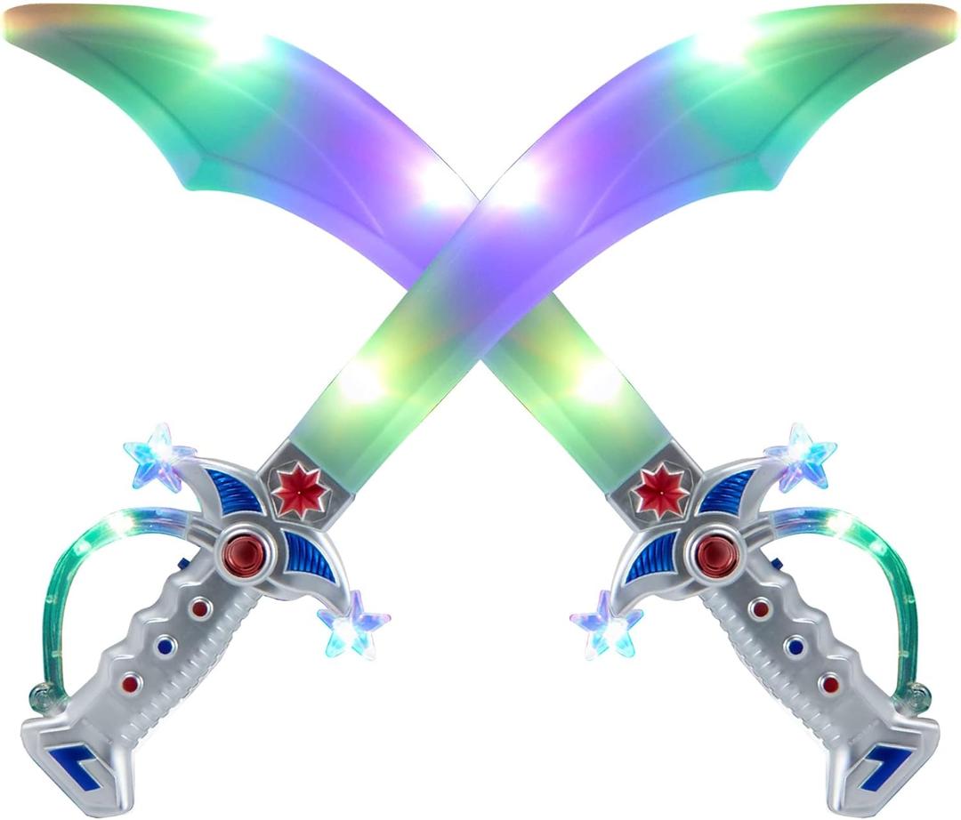 JOYIN 2 Deluxe Pirate 19.5" LED Light Up Flashing Buccaneer Swords with Motion Activated Clanging Sounds for Realistic Play, Halloween Party, by Spooktacular Creations