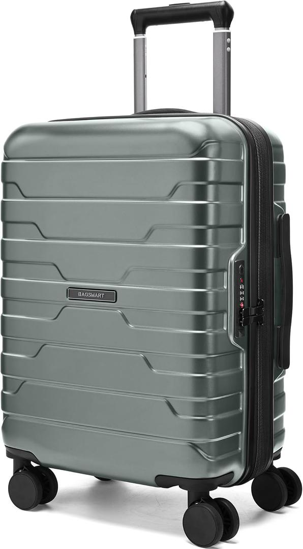 BAGSMART Carry On Luggage 22x14x9 Airline Approved with Spinner Wheels,Lightweight 20 Inch Luggage with TSA Lock,Expandable Hard Shell Carry On Suitcases for Men Women,Olive