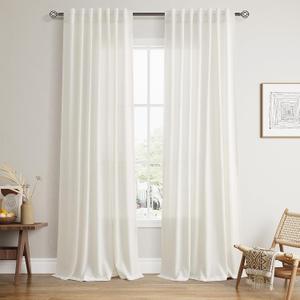 Nanspring Natural Linen Curtains 100 Inches Long for Living Room 2 Panel Set with Back Tab Modern Rustic Long Curtain Light Filtering Window Treatments Semi Sheer Drapes for Bedroom Cream W50 x L100