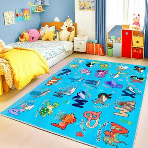 Bolacrom Kids Rugs for Playroom Educational Rug for Learn The ABC Alphabet, Soft Machine Washable Non-Slip Cute Carpet for Classroom Toddler Nursery Kids Room Decor Mat