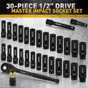 ELEAD 1/2" Drive Deep Impact Socket Set: 30-Piece Standard SAE (3/8 to 1 Inch) and Metric (10-24mm) Size, 3" and 5" Drive Extension Bar, Ratchet Handle, Bit Adapter, CR-V Steel for Auto Repair
