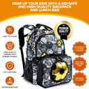 Decorably 2pc Set Soccer School Backpack for Boys with Lunch Bag with Metallic Black and Gold Design, Multi-Compartment, Water-Resistant - Back to School Gift for Kids, Toddler, Preschool, Elementary, 11.8x5.1x16.5 Inches