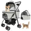 Pet Stroller for Small Dogs and Cats with 4 Wheels, 3 in 1 Foldable Dog Stroller with Detachable Carrier, Breathable Mesh, Storage Basket & Cup Holder, Up to 33 lbs
