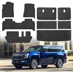 All Weather Car Floor Mats Cargo Liner with Backrest Mat for 2025 2026 Nissan Armada/Infiniti QX80 8 Seats, TPE Rubber Liners Full Set Automotive Mats for 2025 2026 Nissan Armada Accessories