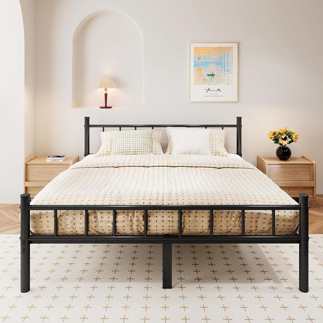 zizin Full Size Metal Bed Frame with Headboard & Footboard 14 Inch Metal Platform Mattress Foundation Support with Steel Slat, Under Bed Storage, No Box Spring Needed, 74.5"L x 53.5"W x 14"H
