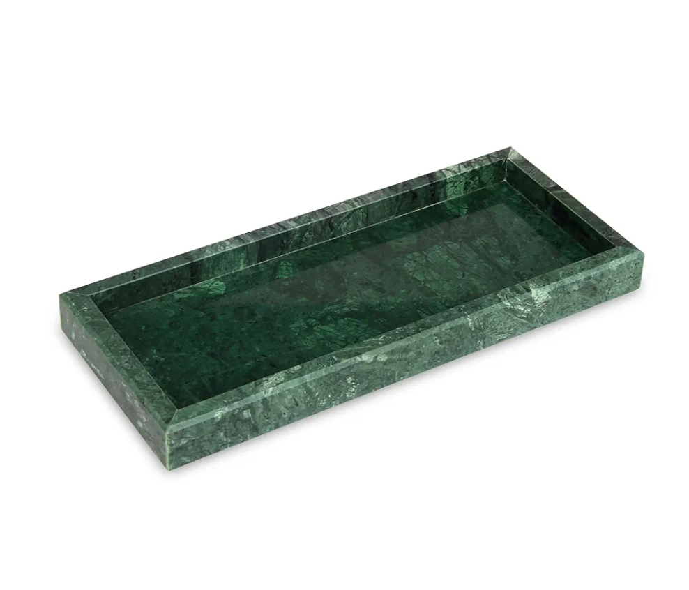 Marble Bathroom Vanity Tray, Natural Luxury Vanity Home Kitchen Bathroom Table Tray, Stone Decorative Countertop Dresser Trays for Key Coffee Perfume Jewelry Makeup (Green, 12"x 5" x1.2")