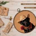 XBBMGG Western Cowboy Black Labrador Dog Wall Art, Funny Animal Red Rose Valentines Day Gift Round Wall Hanging Decor, Romantic Dog Framed Canvas Prints for Living Room Bedroom Decorations, 10x10in