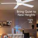 52 Inch White Flush Mount Ceiling Fan with Light, 3CCT Dimmable LED, 6-Speed Remote Control, Reversible Motor,Quiet Low Profile Energy-Efficient for Bedroom & Living Room,ETL Listed