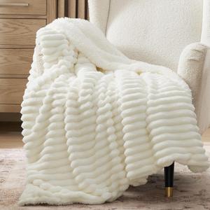 Bedsure Sherpa Throw Blanket for Couch - Super Soft Cozy Fleece Thick Warm Blanket for Winter, Plush White Throw Gift for Women, 50x60 Inches