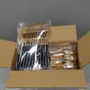 I00000 144 PCS Black Silverware Set, Plastic Silverware with Black Handle, Gold Plastic Cutlery Includes: 48 Forks, 48 Knives and 48 Spoons for Party or Dinner& Wedding