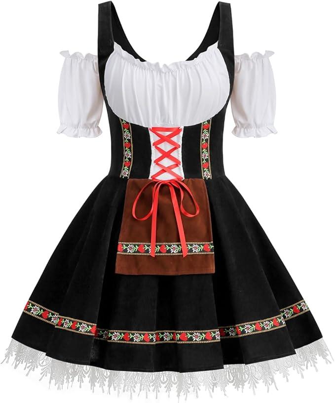 Womens Oktoberfest Costume, Velvet German Bavarian Dress for Halloween Carnival L