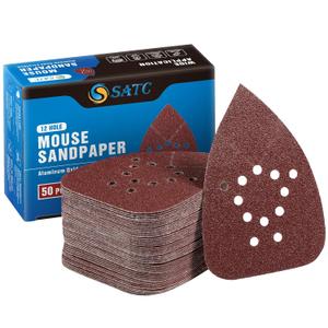 S SATC Mouse Detail Sander Sandpaper 50 PCS Mouse Sanding Pads 12 Hole Mouse Sandpaper Assorted 60/80/120/150/220 Grits