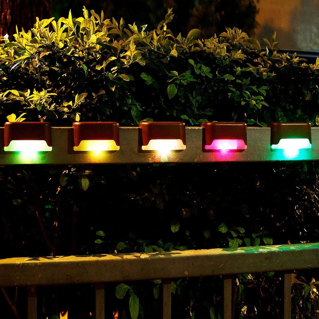 pearlstar 24 Pack Waterproof Led Solar Step Lights,Color Changing Light up Swimming Pool Accessories Night Lights,Outdoor Deck Lights for Stairs, Step, Fence, Yard, Patio, and Pathway DecorBrown