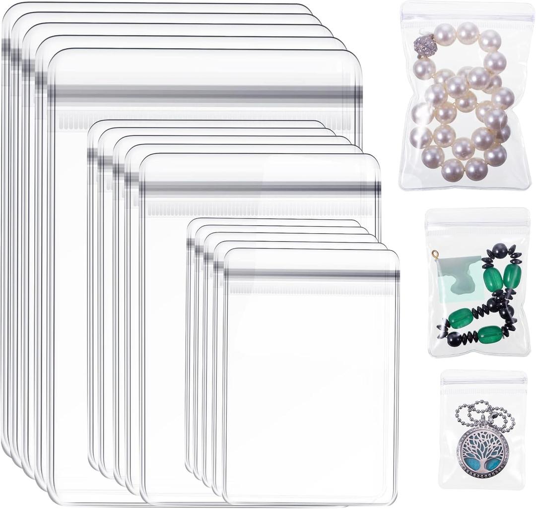 Clabby 240 Pcs Anti Tarnish Jewelry Bags for Organizer and Storage Clear PVC Jewelry Bag Mini Plastic Pouch Transparent Rings Earrings Packing Small Zipper Lock Pouch for Travel, 3 Sizes (Clear)