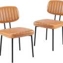 Dining Chairs Set of 2, Mid Century Modern Upholstered Kitchen Chair with PU Leather Cushion Seat & Metal Legs for Home/Living Room/Bedroom/Office-Brown