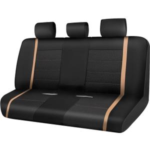 CAR-GRAND Leather Rear Seat Cover, Breathable Mesh Universal Bench Seat Cover Super 5mm Composite Sponge Inside Fits Most Automotive, Cars, SUVs, Trucks, and Vans Black Beige
