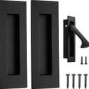 Malimali Pocket Door Pull and Edge Pull Set, Stainless Steel Pocket Door Hardware Recessed Pocket Door Handle Flush Finger Pulls Rectangular Barn Door Handle (Matte Black, Pack of 3)