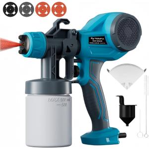 Tilswall Paint Sprayer, Lightweight HVLP Spray Gun, High Power Electric Spray Paint Gun, 4 Nozzles & 3 Patterns, Easy to Clean Paint Sprayer for House Painting, Cabinets, Furniture, Fence, Walls, DIY (600ml, Blue)
