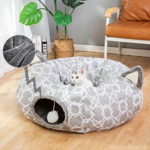 LUCKITTY Geometric Cat Tunnel Bed Under Christmas Tree Oxford Outside with Plush Inside,Cats Toys Collapsible Tunnel Tube with Balls, for Rabbits, Kittens, Ferrets,Puppy 3FT (Small - Straight Tunnel)