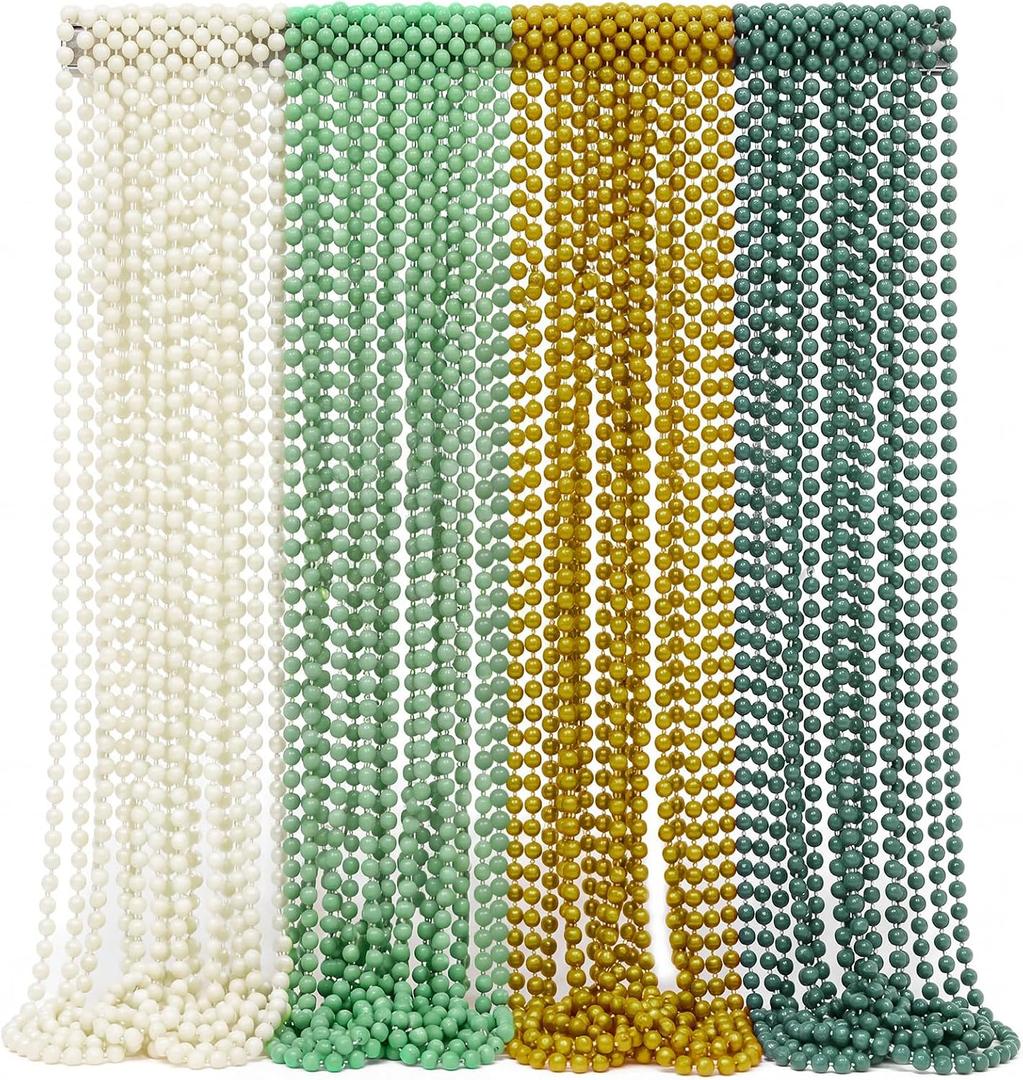 Suncalla 48 Pcs Sage Green Beads Necklace Summer Bead Necklaces Accessory Set Mix Color Dress up Accessories Parade Throws Bulk for Summer Birthday Bridal Shower Party Favor Supplies