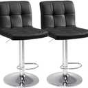 SMUG Bar Stools Set of 4, PU Leather Adjustable Swivel Barstools with Back, Armless Hydraulic Kitchen Counter Height Bar Stools, Thickened Seat Cushion Square Island Barstools