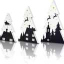3 Pcs Wooden Christmas Trees Tabletop Decorations Black White Xmas Tiered Tray Decor Rustic Xmas Tree Table Signs for Home Office Christmas Party Centerpieces