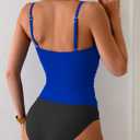 Women's One Piece Swimsuit Tummy Control Slimming Bathing Suit Color Block Ruched Swimwear (XL)