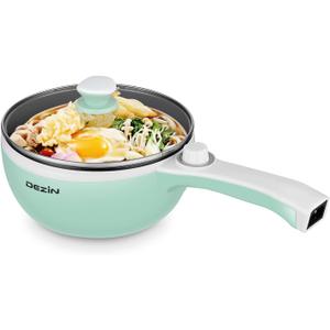 Dezin Hot Pot Electric Upgraded, Non-Stick Saut Pan, Rapid Noodles Electric Pot, 1.5L Mini Portable Hot Pot for Steak, Egg, Fried Rice, Ramen, Oatmeal, Soup with Power Adjustment (Green)