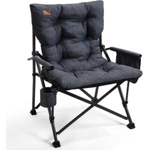 EVER ADVANCED Padded Oversized Folding Camping Chair for Adults, Heavy Duty Lawn Chair with Side Pockets, Portable Collapsible Quad Chair for Outside, Support Up to 500lbs, Black, 24 inches x 19.7 inches x 40 inches