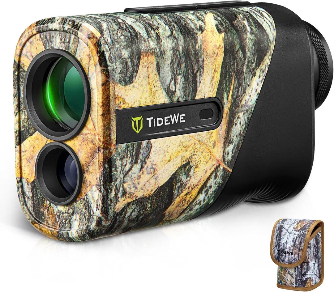 TIDEWE Hunting Rangefinder Mini with Rechargeable Battery, 875Y Laser Range Finder 6.5X Magnification, Distance/Angle/Speed/Scan Multi Functional Waterproof Rangefinder with Case (Leaf Camo)