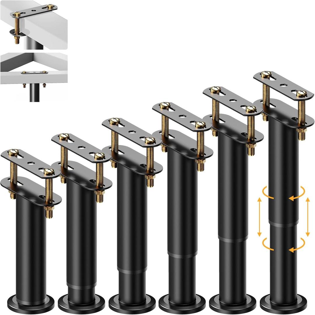 Abiglifty 6Pcs Adjustable Bed Support Legs, 7.08-13 Inch Bed Frame Legs, Metal Bed Frame Support Legs, Non-Slip Bed Legs Replacement, Heavy Duty Furniture Legs for Sofa/Cabinet/Couch/Dresser/Table