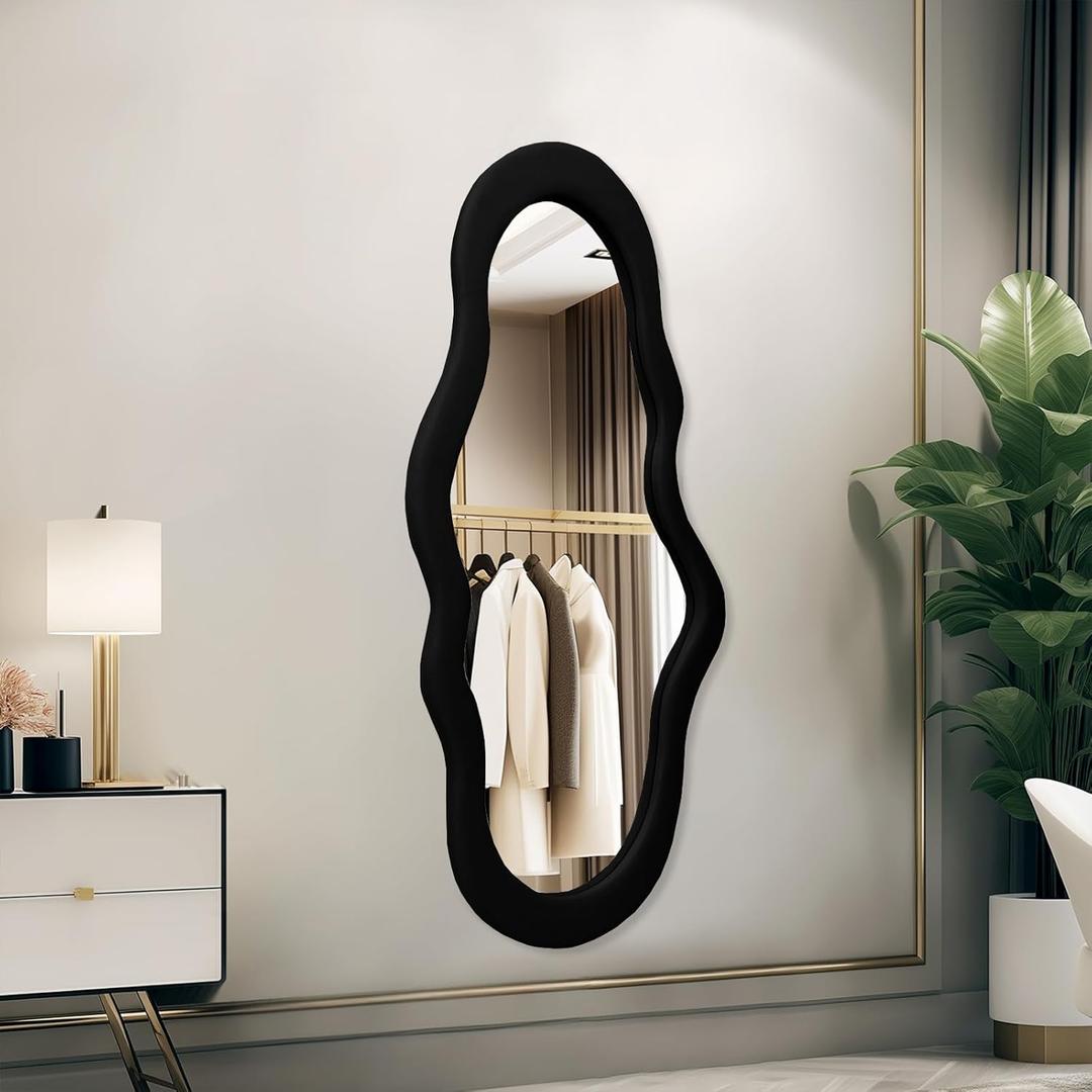Unique 47X23 Inch Full Length Wall Mounted Mirror Tall Mirror Full Body Floor Length Mirror Dressing Body Mirror Frameless Mirror for Bedroom Bathroom Living Room, Irregular Shape Mirror, White