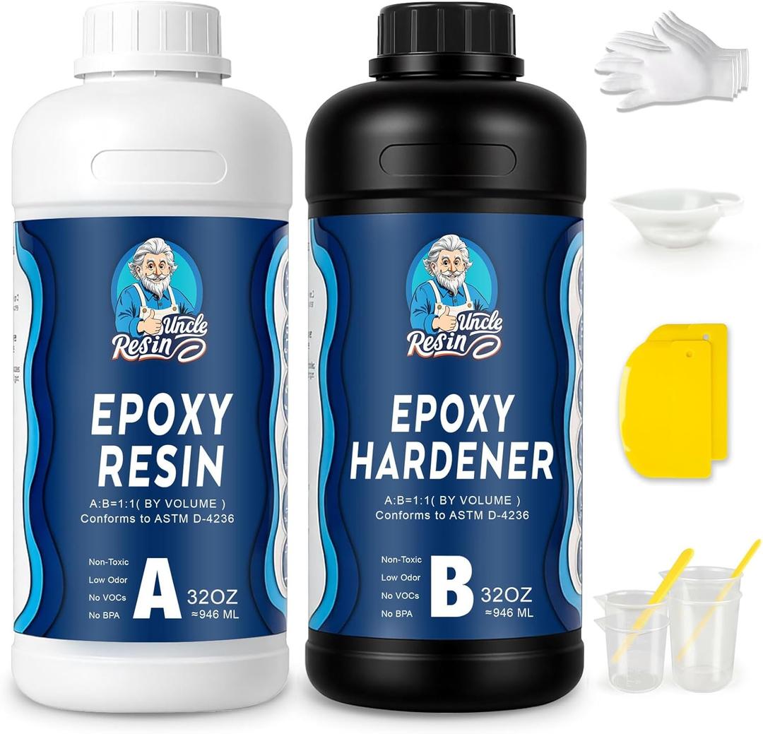 UncleResin 64oz Epoxy Resin Kit - 1:1 Crystal Clear Epoxy Resin Low Viscosity Casting for River Table, Wood, Flower Preservation, Art Crafts