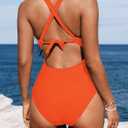 CUPSHE Women's One Piece Swimsuit Tummy Control Deep V Neck Double Straps Crisscross Back Tie Bathing Suit (Orange, L)