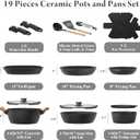 Bazova 19 Pcs Pots and Pans Set Non Stick Ceramic Cookware Set with Removable Handles, Non Toxic Induction Kitchen Cookware Sets RV Cookware,Dishwasher/Oven Safe PFAS/PTFE/PFOA Free,Black
