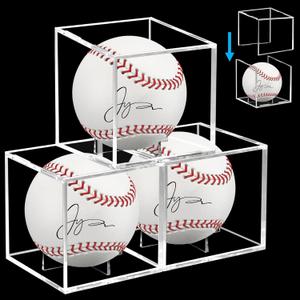 Baseball Display Case, UV Protected Baseball Holder Display Case for Official Size Balls, 3/6/9/12 Pcs Available Baseball Box, Clear Acrylic Memorabilia Autograph Square Cube (3 pcs)