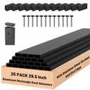 ZONEGRACE 25 Pack 29.5 Inch Black Aluminum Rectangular Deck Balusters with End Caps & Stainless Steel Screws, Face Mount Railing Spindles for Deck Porch Stair Balcony