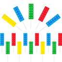 BBTO 16 Pcs Building Block Candles Brick Birthday Cake Candles Topper Sparkler Novelty Decor Building Block Construction Party Themed Decoration Favor for Birthday Baby Shower Summer Party Supplies