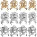 Shindel 30PCS Christmas Bows for Gift Wrapping, 6 Inch Gold Silver Christmas Pull Bows for Holiday Wedding Gift Box Baskets Decoration