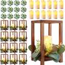 36 Pcs Wooden Wedding Lantern Centerpiece,Include 12 Candle Holders 12 LED Candles 12 Eucalyptus Leaves Wreath for Rustic Wedding Table Decoration,Country Barn Table Valentine Decor,Party(Dark Brown)