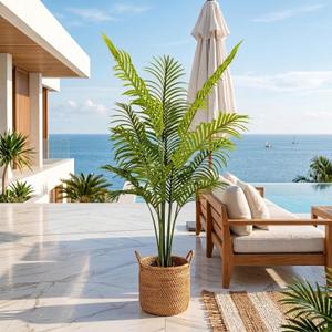 Artificial Palm Tree, ANTING 5FT Tall Faux Palm Tree with Black Base Pot, Artificial Plants with Lifelike Leaves for Outdoor Indoor Home Living Room Office Porch Decor