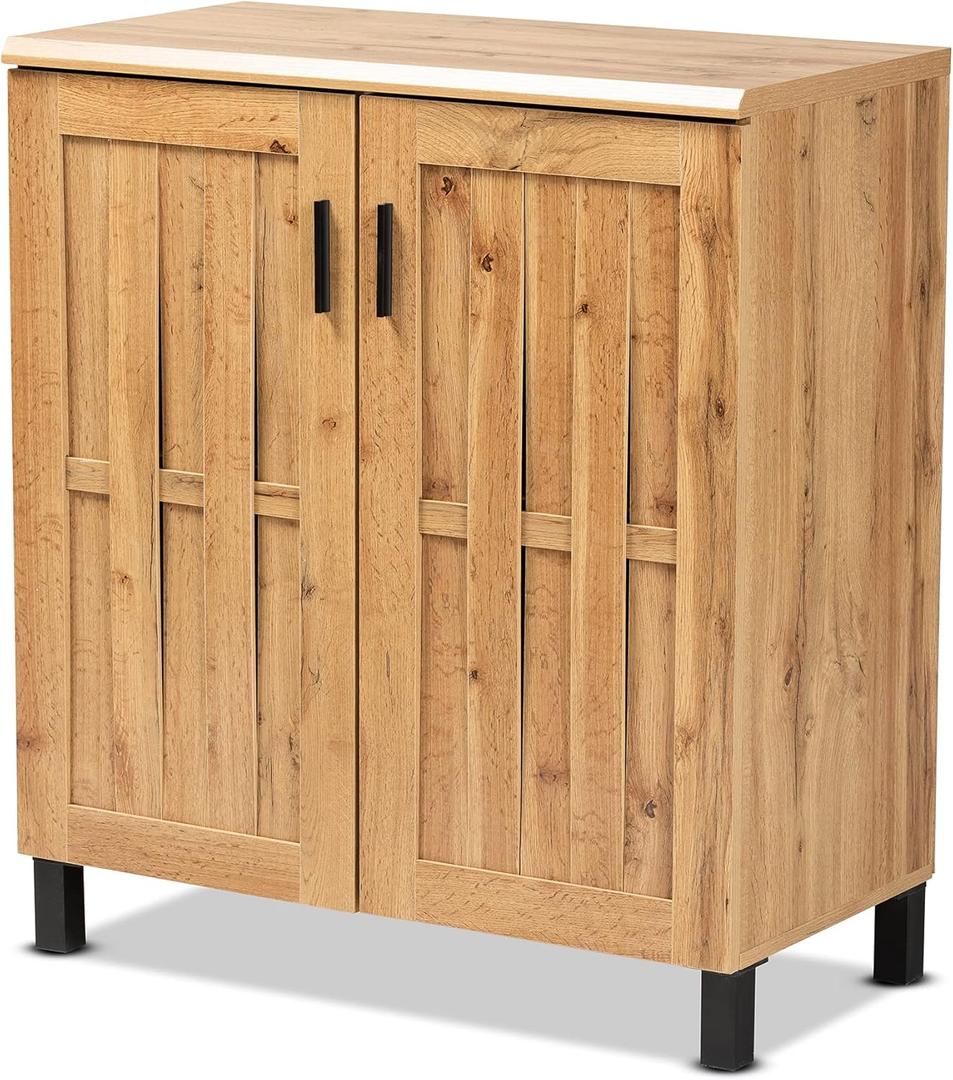 Baxton Studio Excel Modern and Contemporary Oak Brown Finished Wood 2-Door Storage Cabinet
