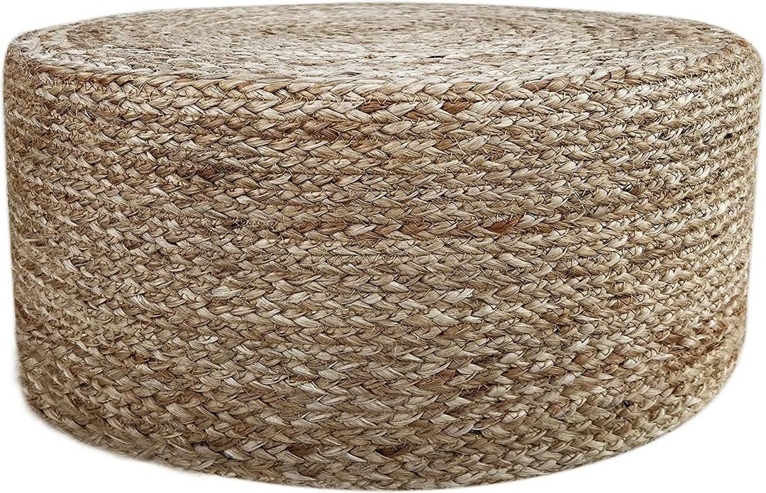 Jute Pouf Ottoman | Footrest Pouf | Hand Braided - Round Boho Pouffe - for Living Room, Bedroom, Nursery (20"x20"x10") Natural